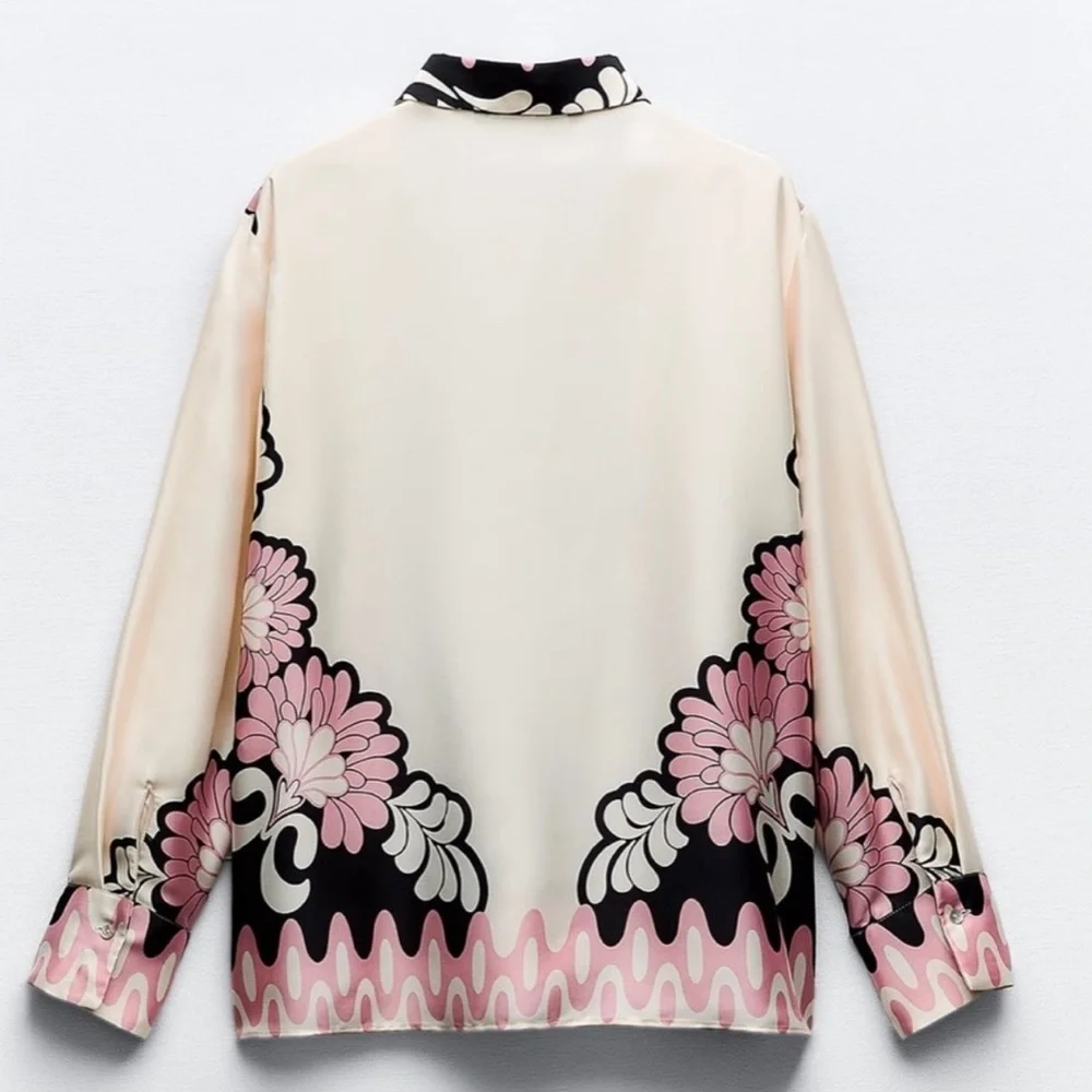 NWT Zara size small cream, black and pink button down - Picture 4 of 7